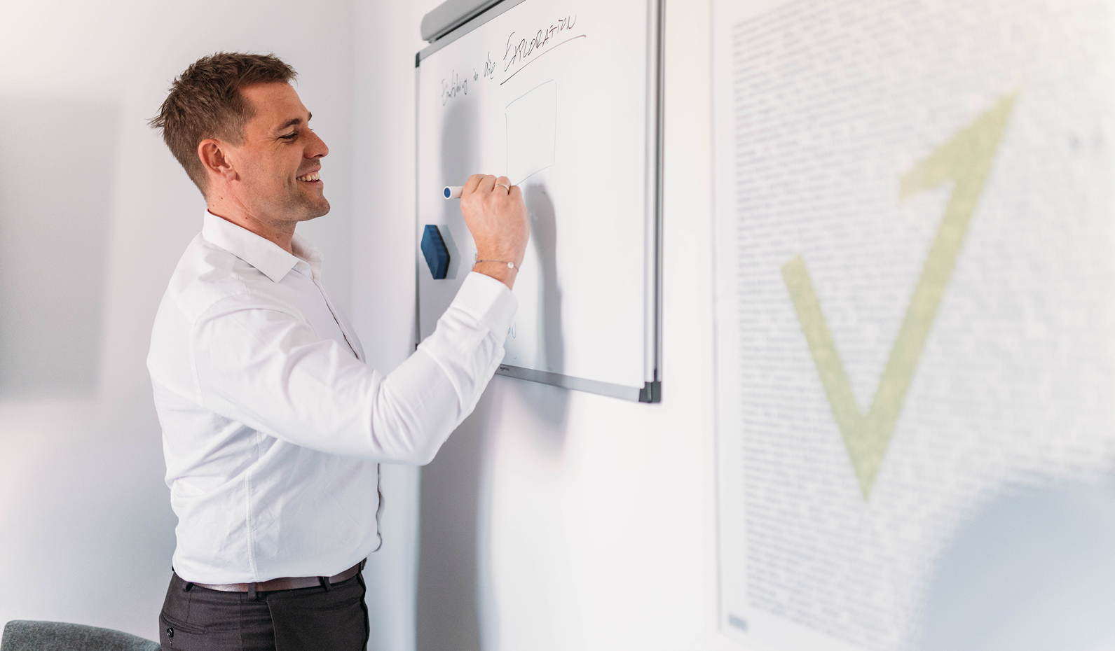 Consultant drawing on a whiteboard